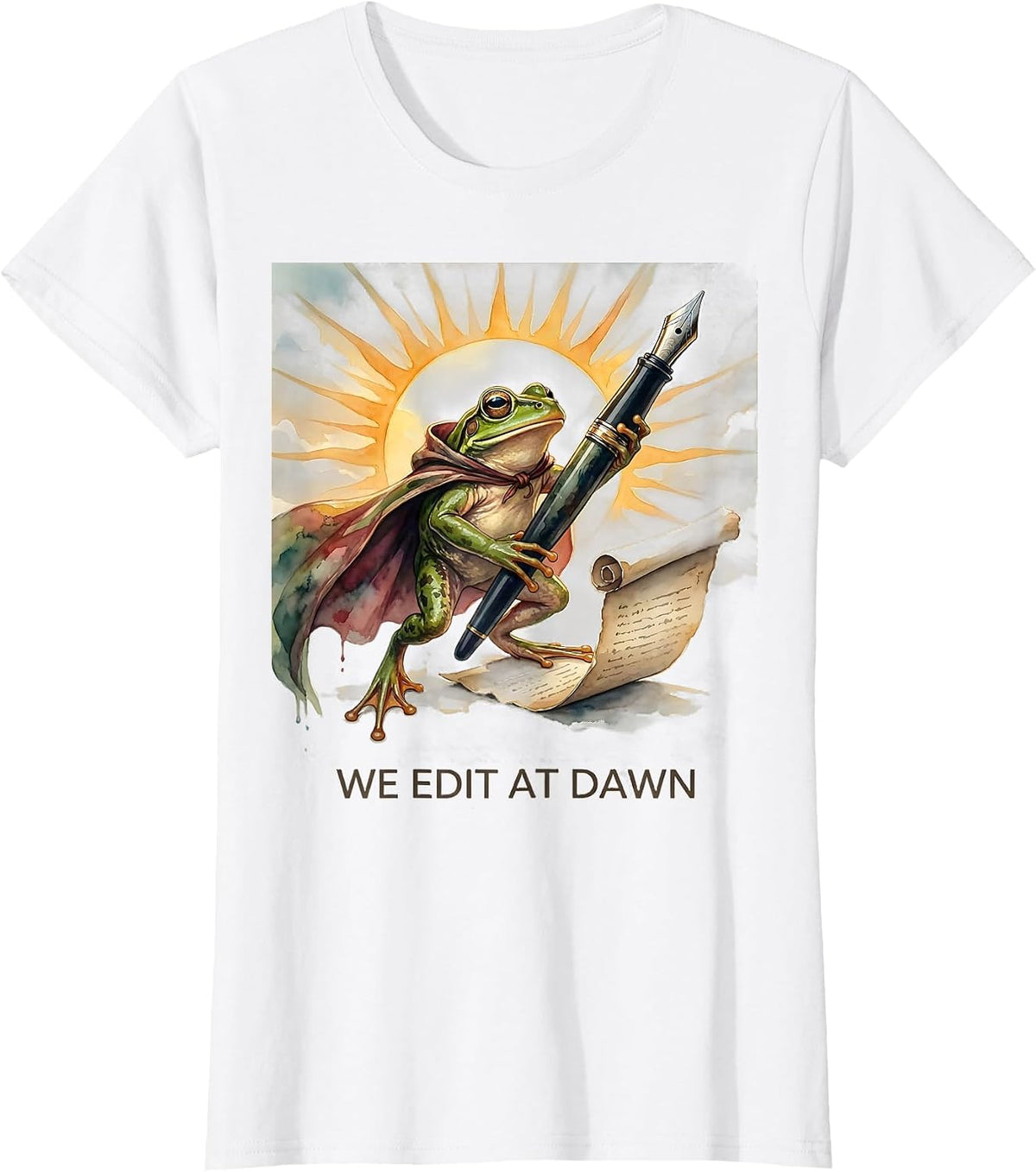 Women's We Edit At Dawn Funny Frog Teacher English Reader Back T-Shirt - White