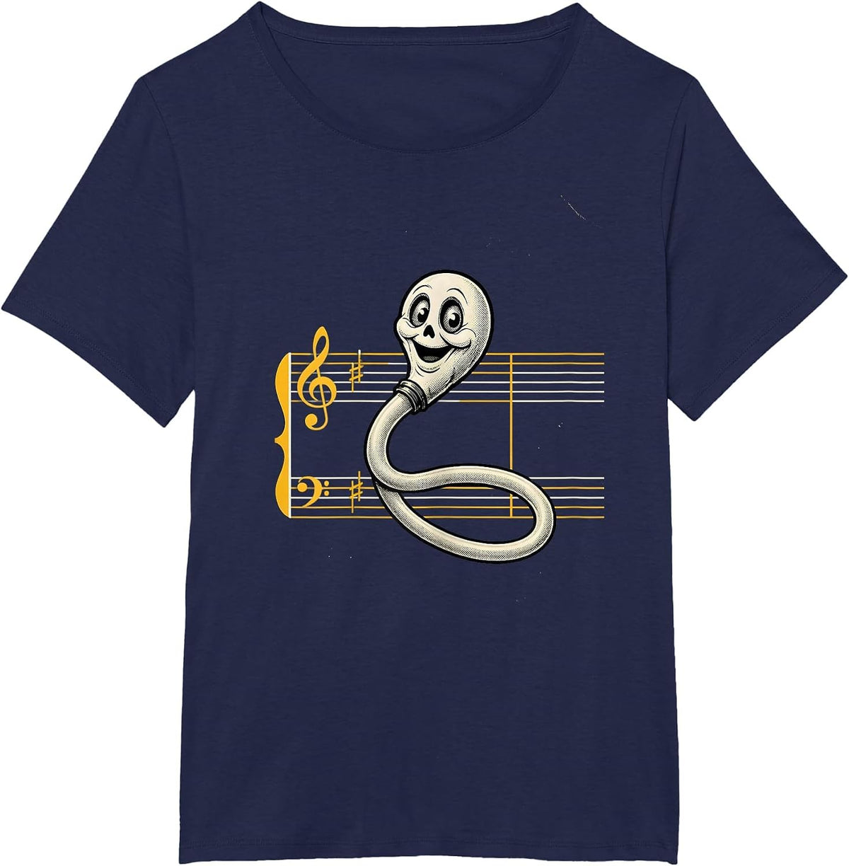 Women's Bass Clef Ghost Retro Cartoon Music Teacher Halloween T-Shirt - Navy Blue