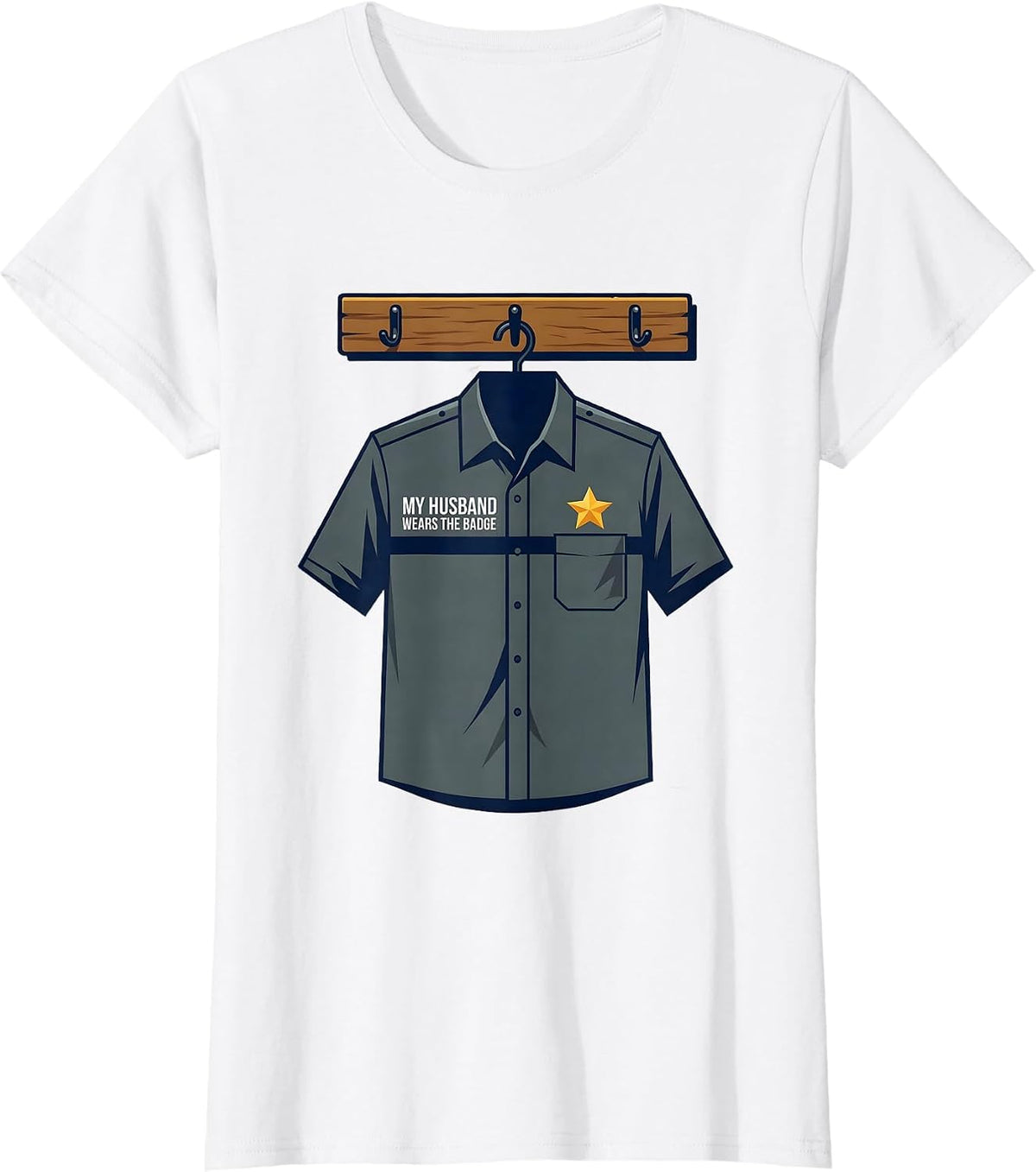 My Husband Wears The Badge Thin Blue Line Police Support T-Shirt - White