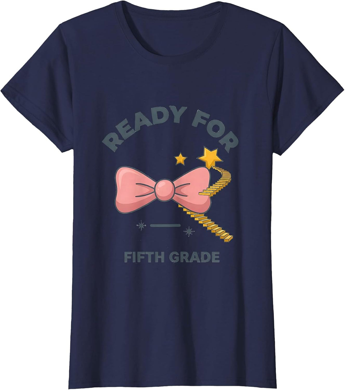 Women's Ready For Fifth Grade Coquette Bow Back to School Girl T-Shirt - Navy Blue