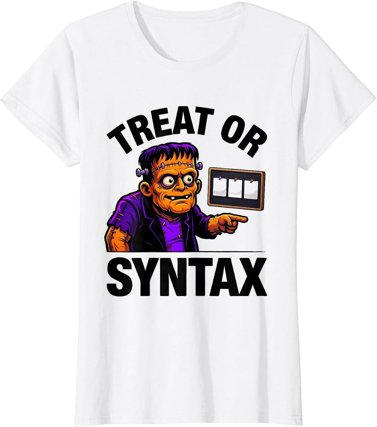 Treat Or Syntax Cartoon Halloween Speech Therapy SLP Teacher T-Shirt - White