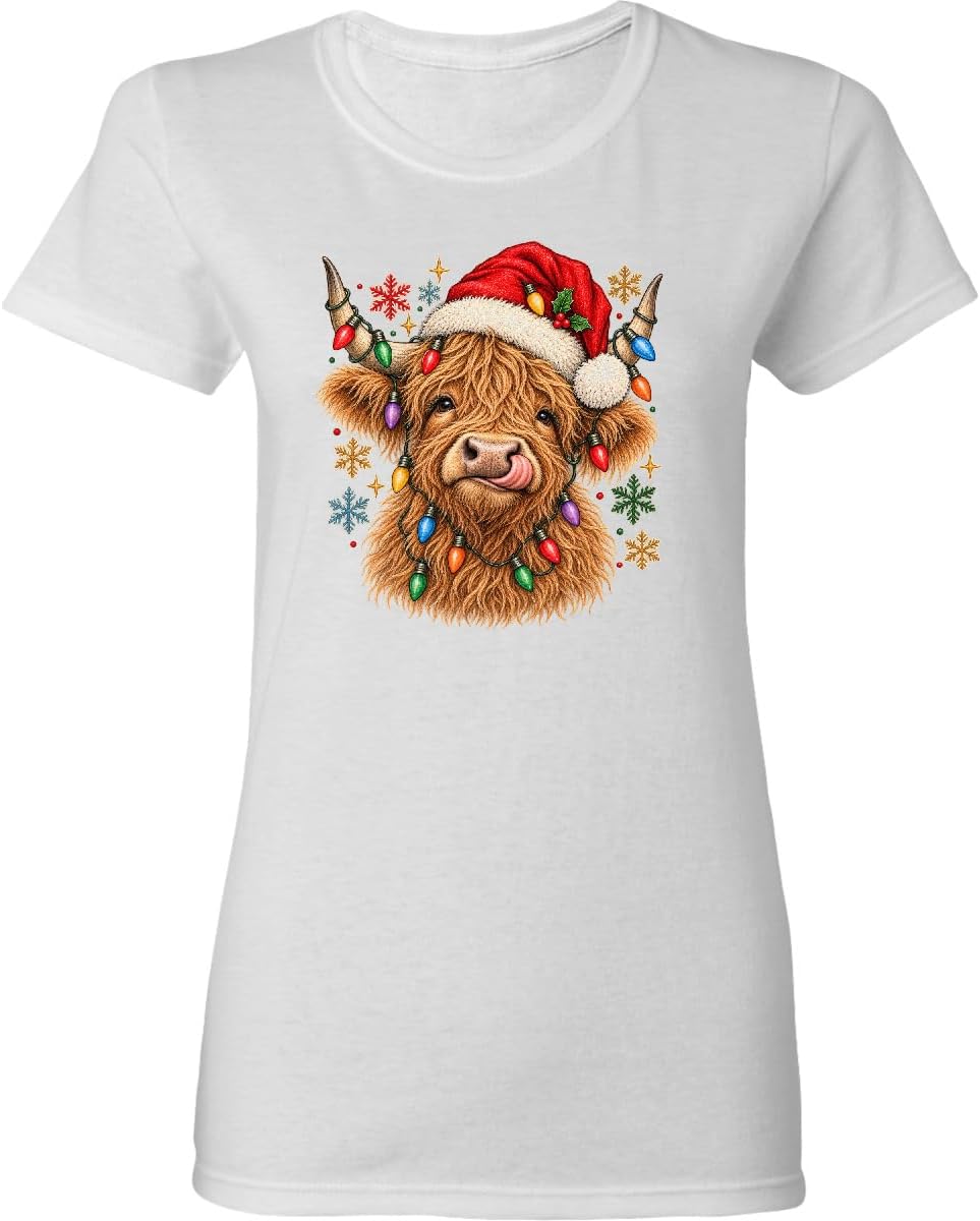 inktastic Highland Cow Christmas Women's T-Shirt - 0020 White