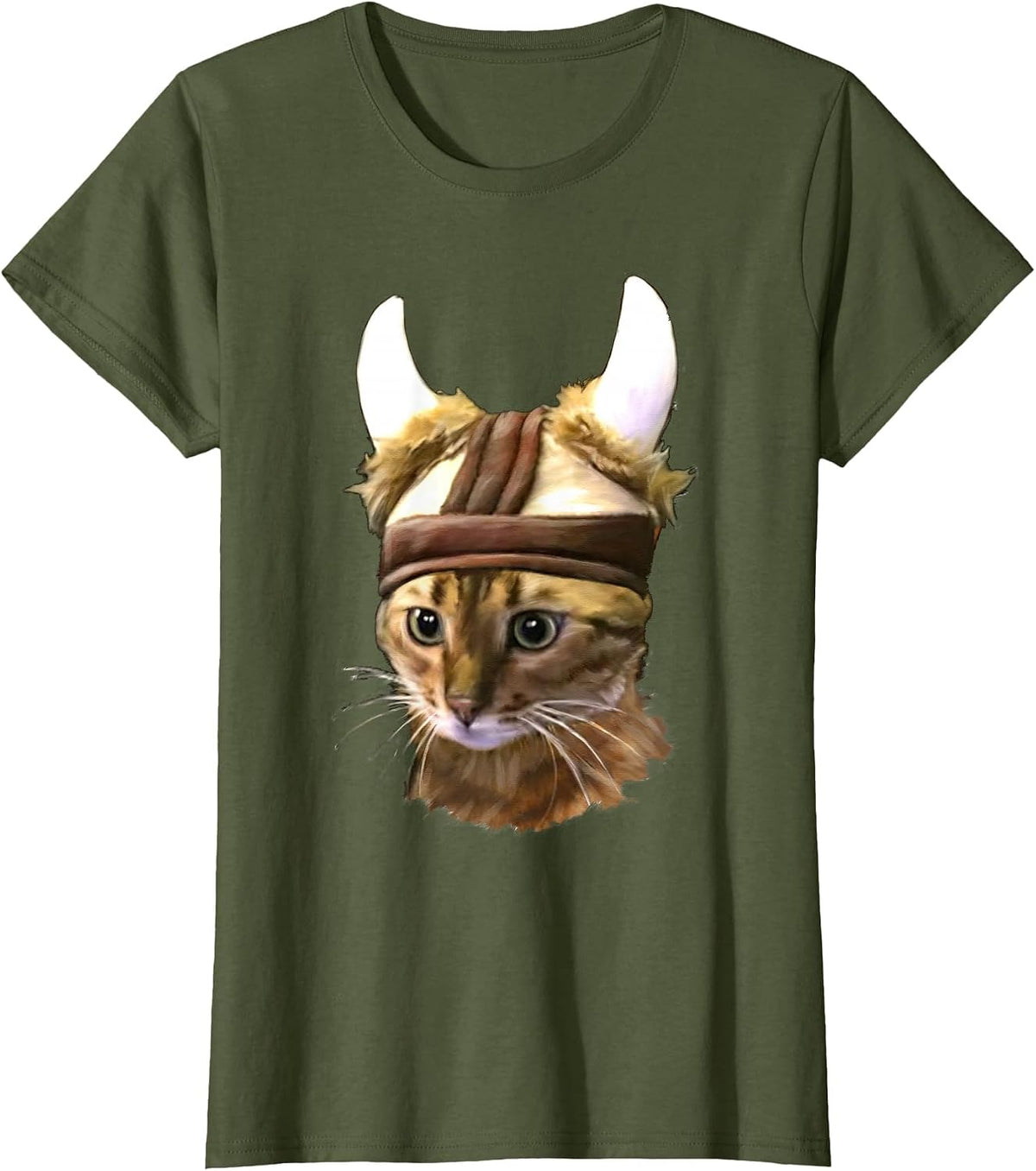 Viking Kitty Cat T-Shirt - Olive Green
