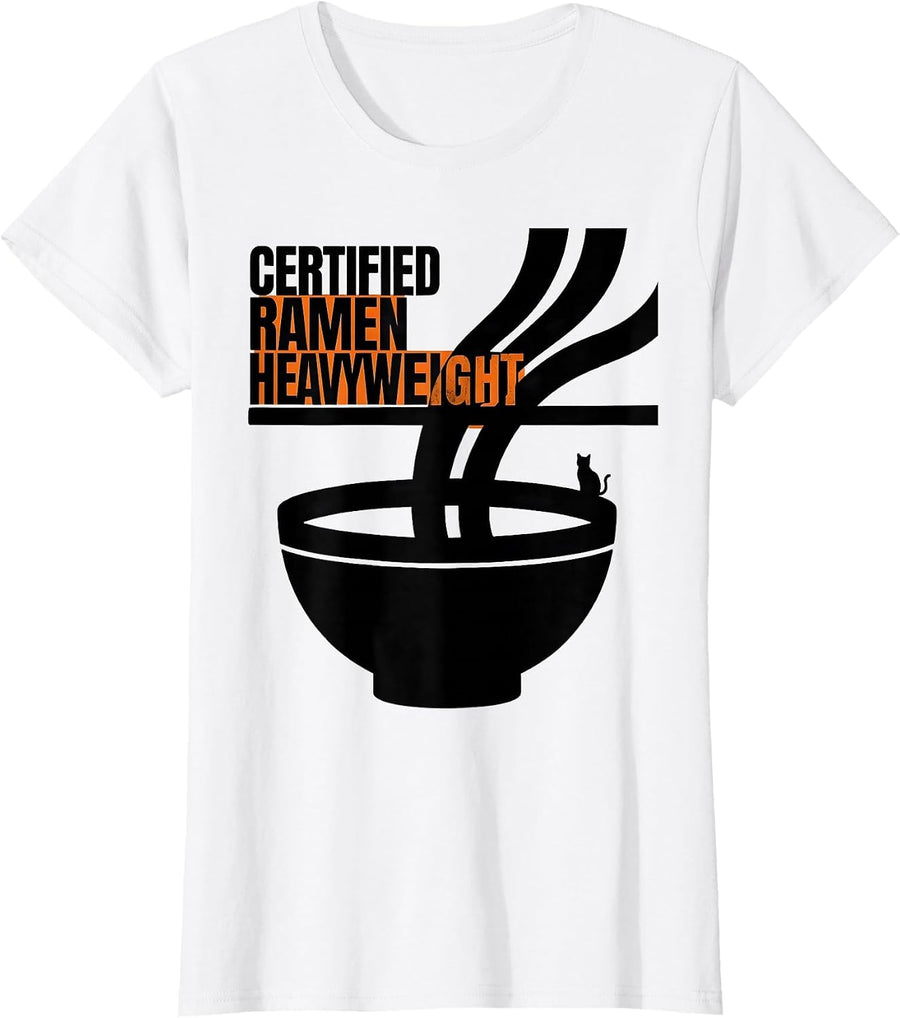 Women's Certified Ramen Heavyweight Brutalist Cat Anime Humor T-Shirt - White