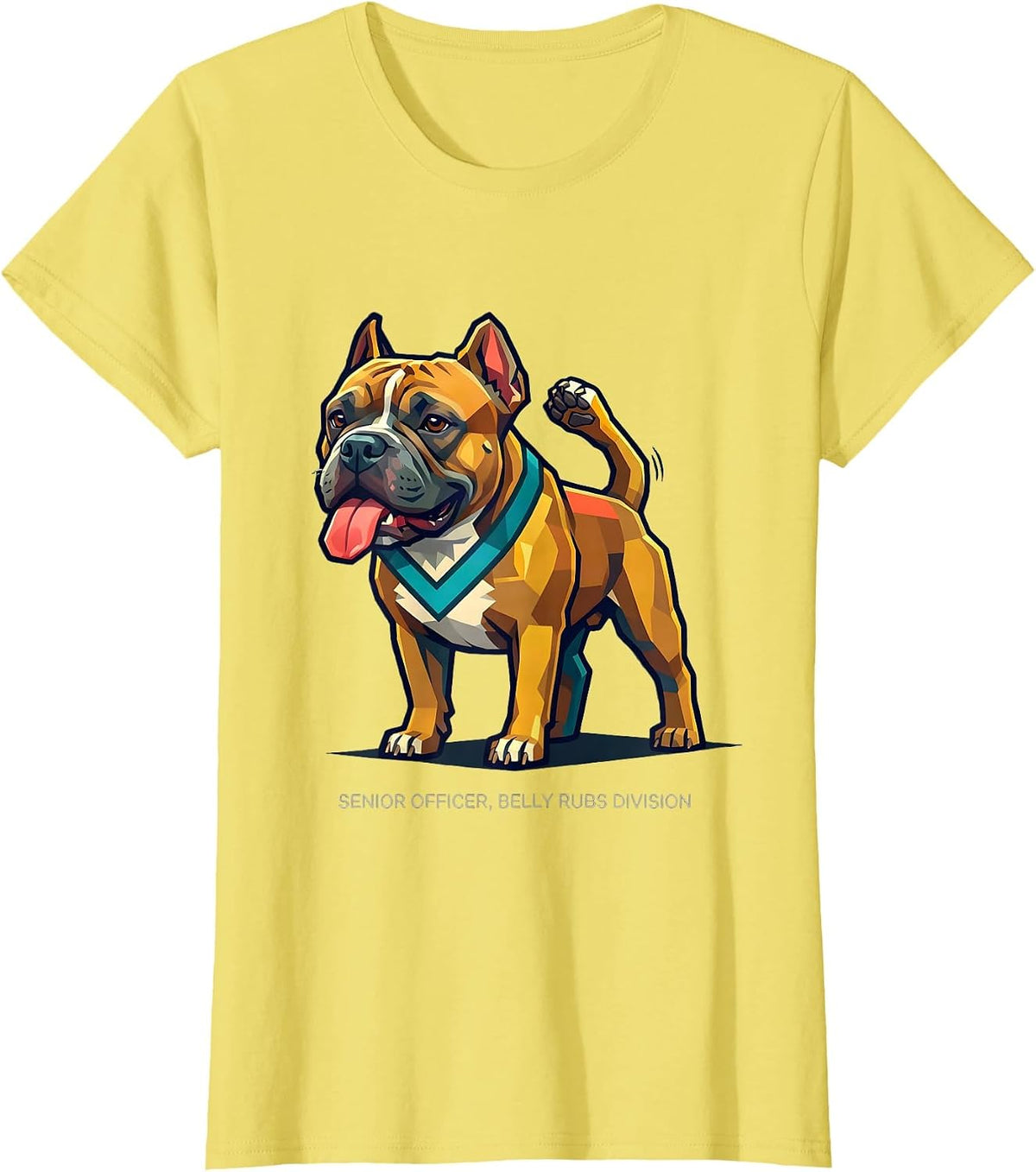 Senior Officer Belly Rubs Division Funny Pitbull Mom Dog T-Shirt - Lemon Yellow