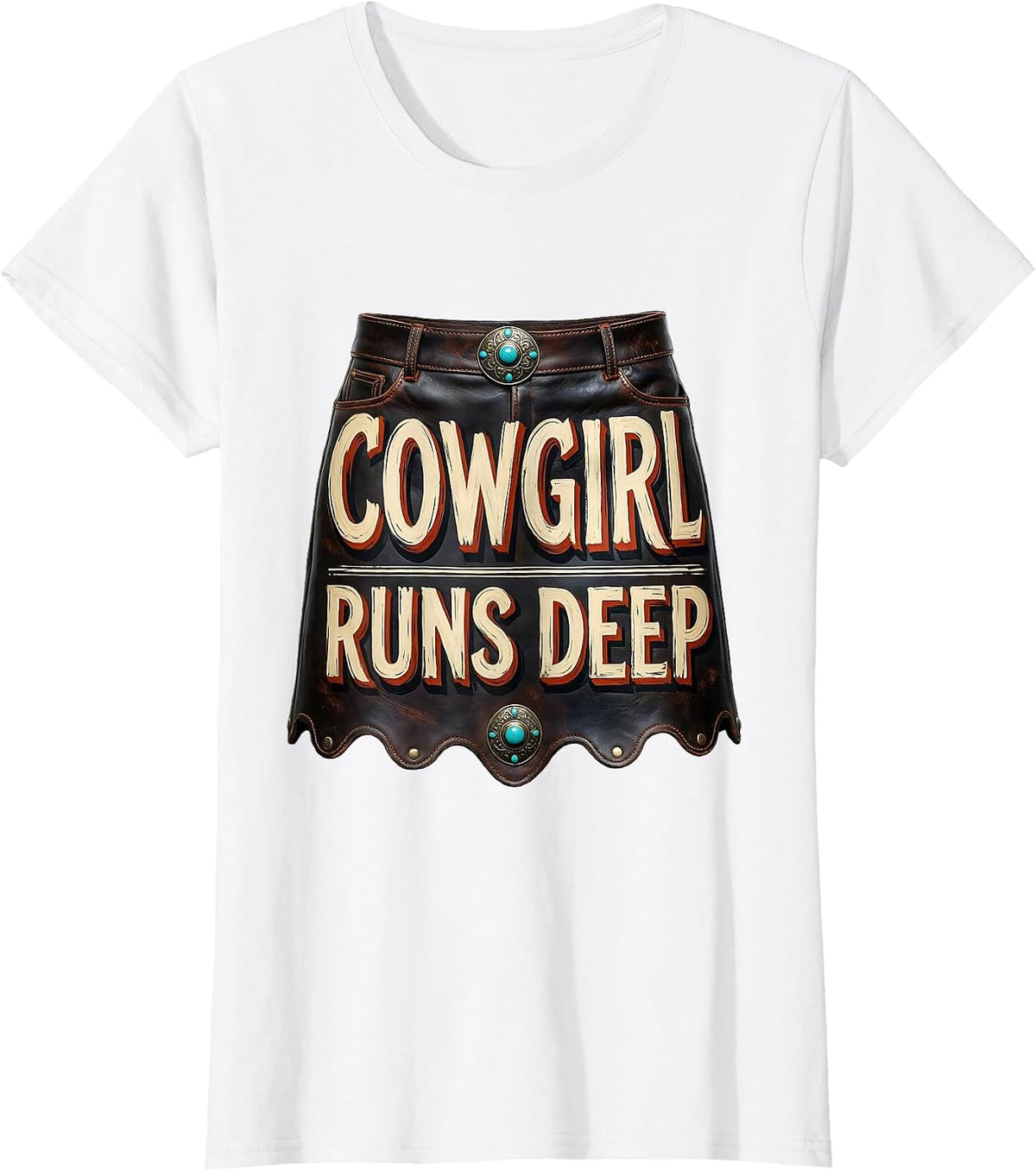 Women's Cowgirl Runs Deep Vintage Western Cowgirl Humor Nostalgic T-Shirt - White
