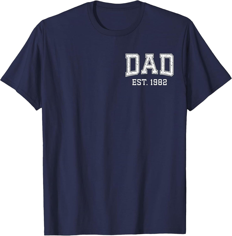 Dad Est 1982 Custom Dad Personalized Fathers Day Customized T-Shirt - Navy Blue