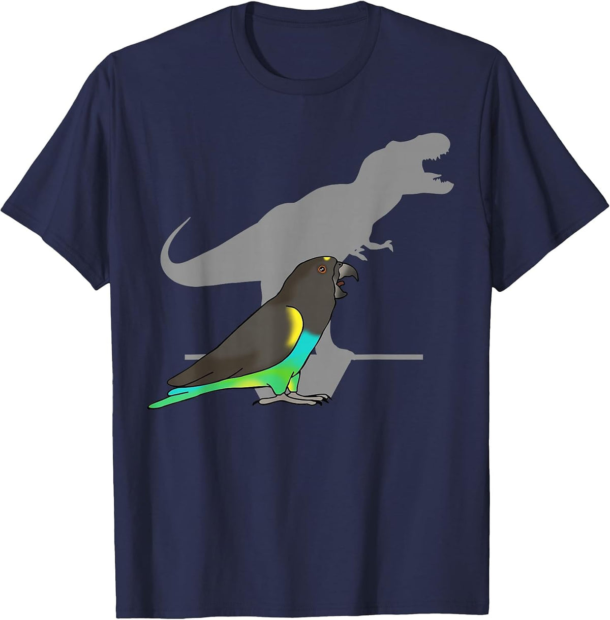 Funny Dinosaur Parrot T-rex Meyer's Parrot Birb Memes T-Shirt - Navy Blue