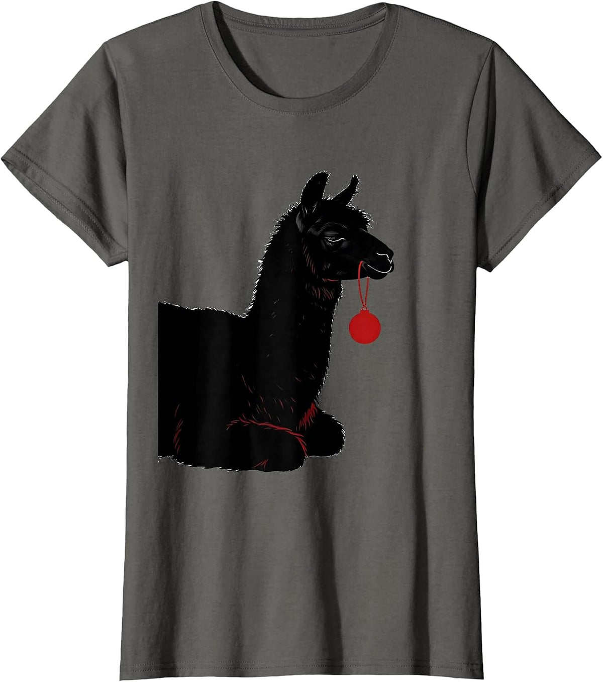 Women's Llama Silhouette Funny Christmas Animal Lover Humor T-Shirt - Asphalt Grey