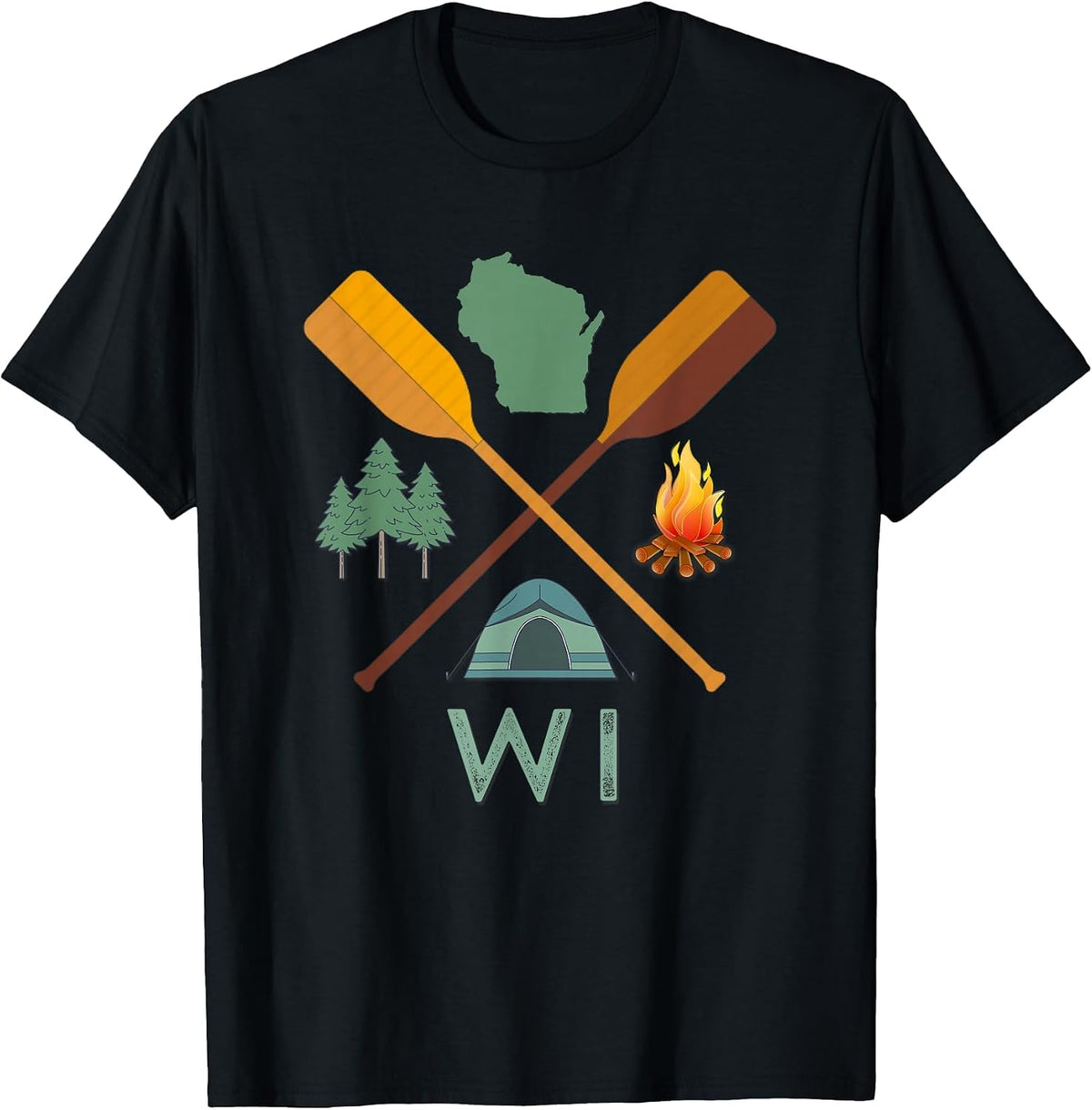 Wisconsin Camping, Canoeing, and Hiking, Nature T-Shirt T-Shirt - Black