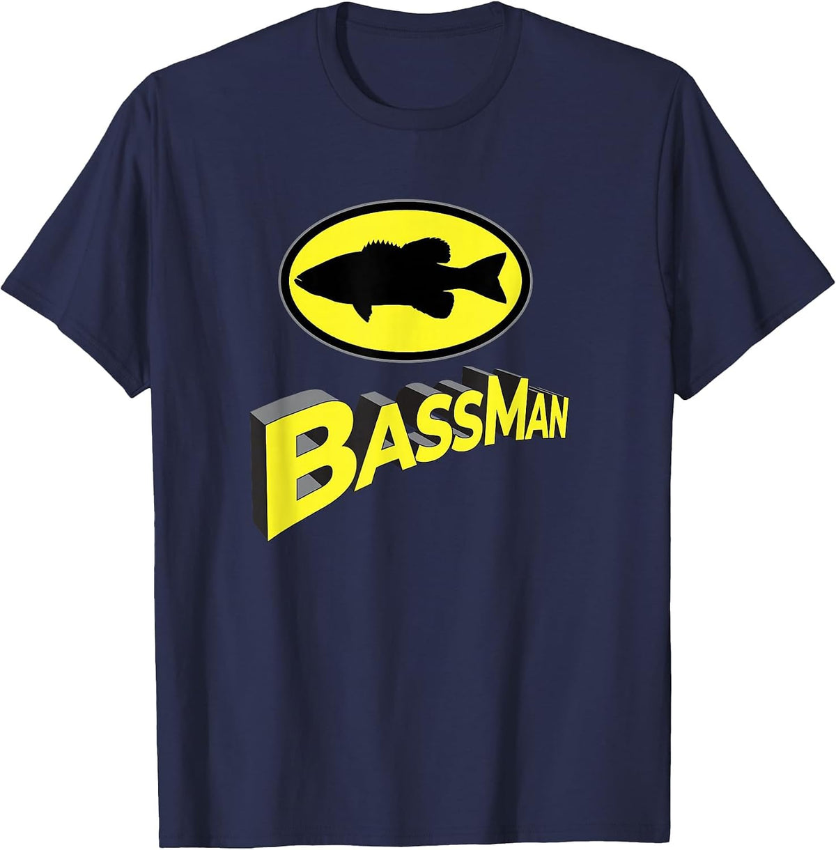 Classic Bass Man Fishing Design Men Womens Superhero Novelty T-Shirt - Navy Blue