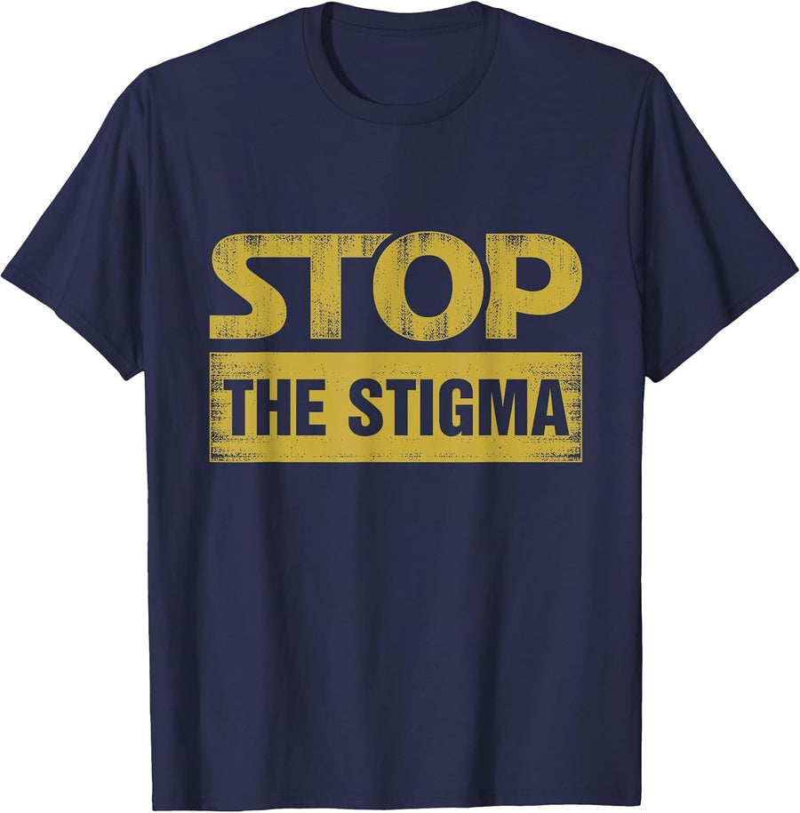 Stop The Stigma Mental Health Awareness T-Shirt - Navy Blue