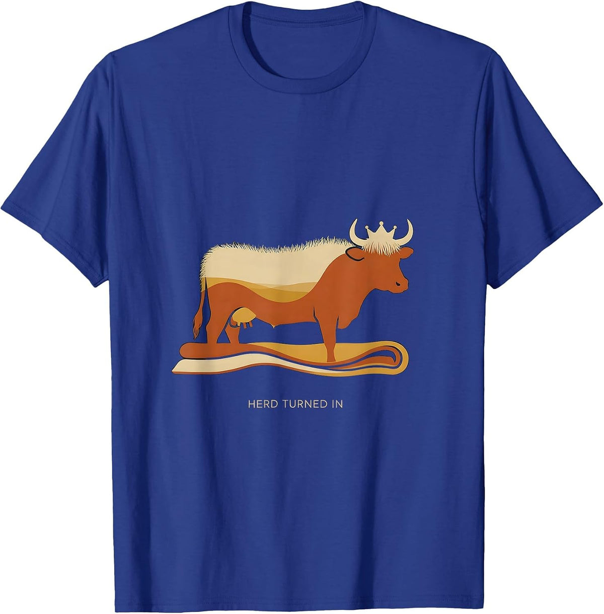 Herd Turned In Funny Highland Cow Cozy Pajama Sleepwear T-Shirt - Royal Blue