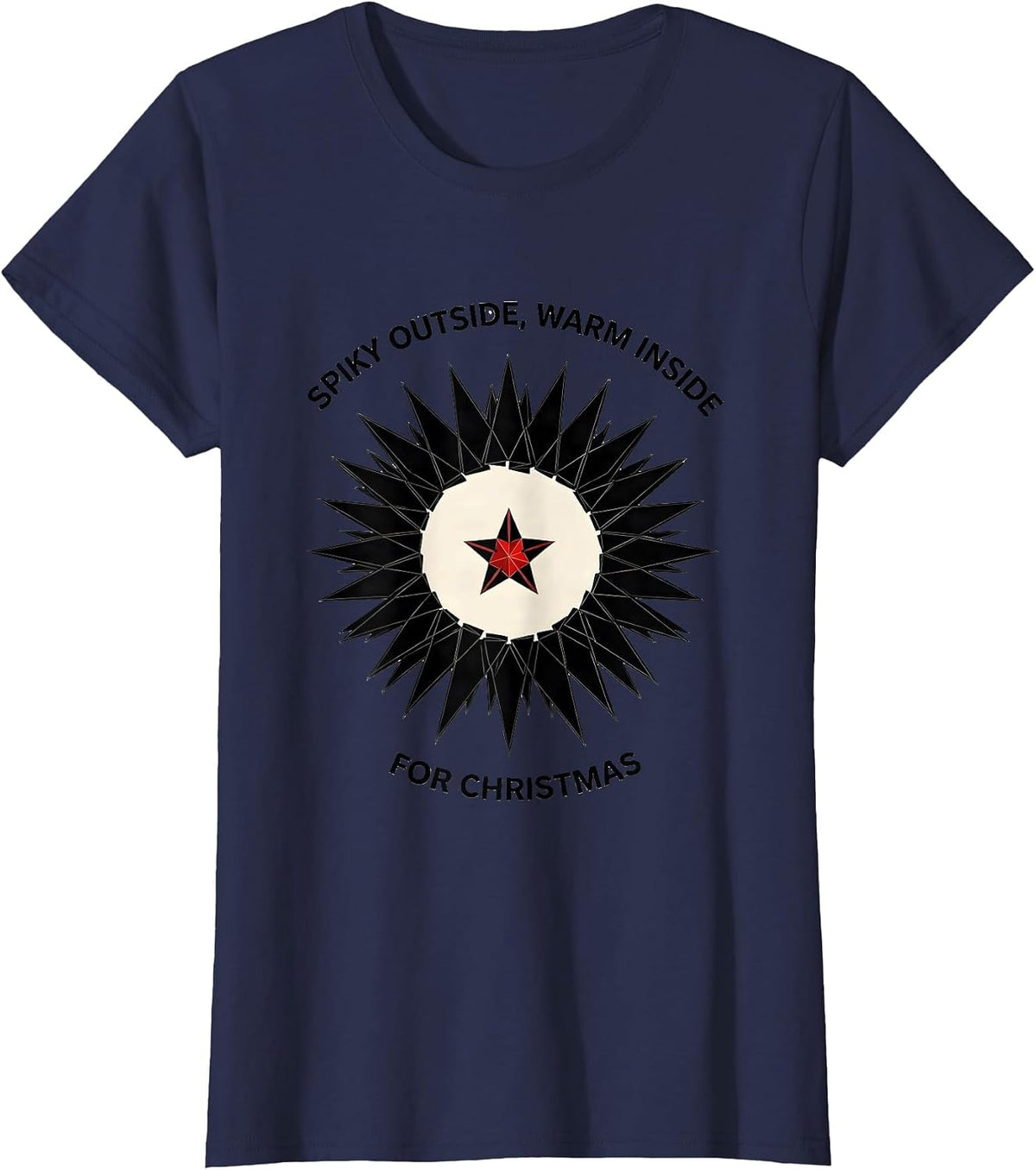 Women's Spiky Outside, Warm Inside For Christmas Cute Hedgehog T-Shirt - Navy Blue