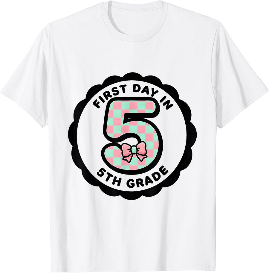 Men's First Day In 5th Grade Cute Kawaii Girl Back To School T-Shirt - White