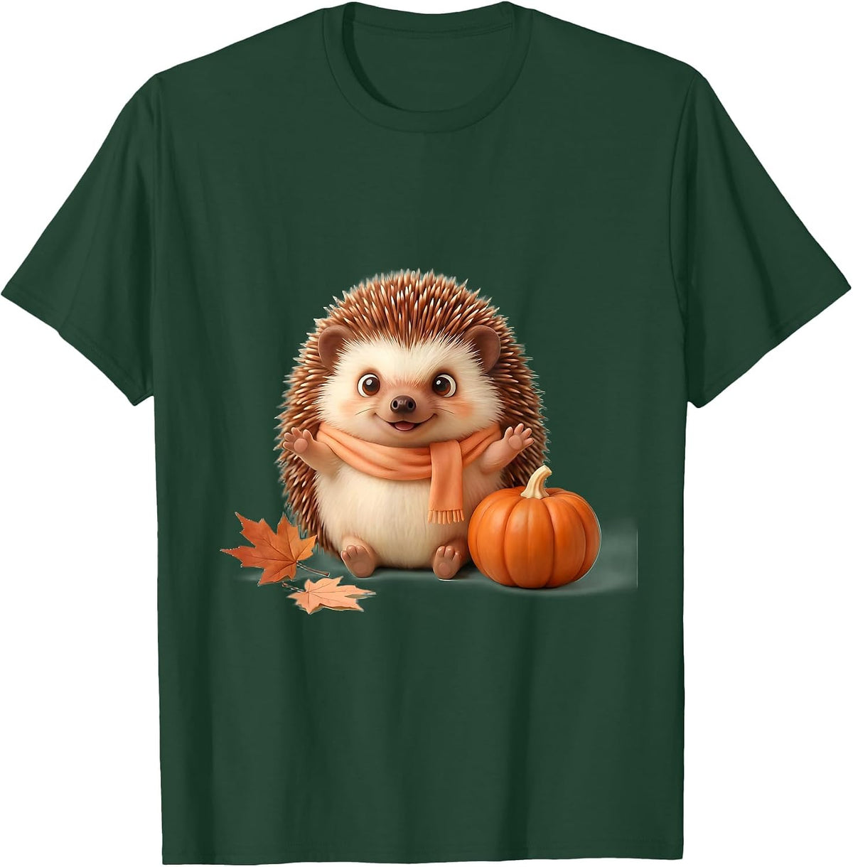 Men's Cheerful Hedgehog Cute Kawaii Fall Pumpkin Mom T-Shirt - Dark Green