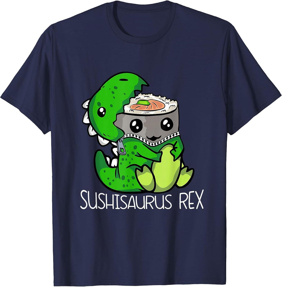 Cute Dinosaur Sushi Lover Women Trex Men Sushi T-Shirt - Navy Blue