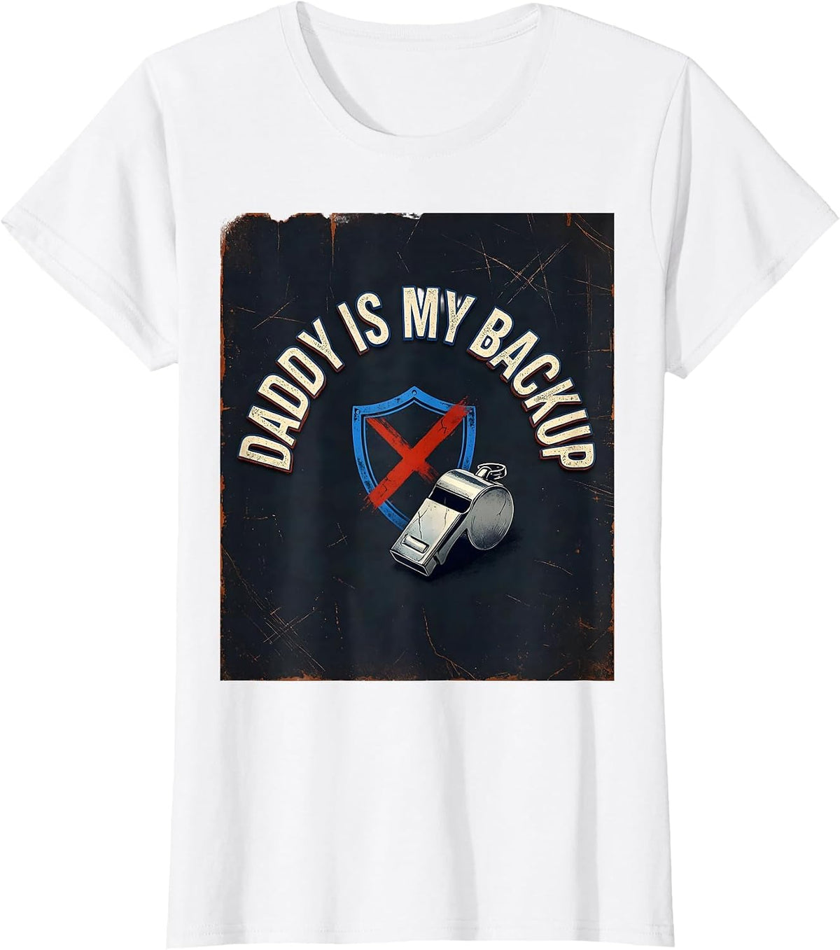 Women's Daddy Is My Backup Distressed Police Officer Dad Thin Blue T-Shirt - White
