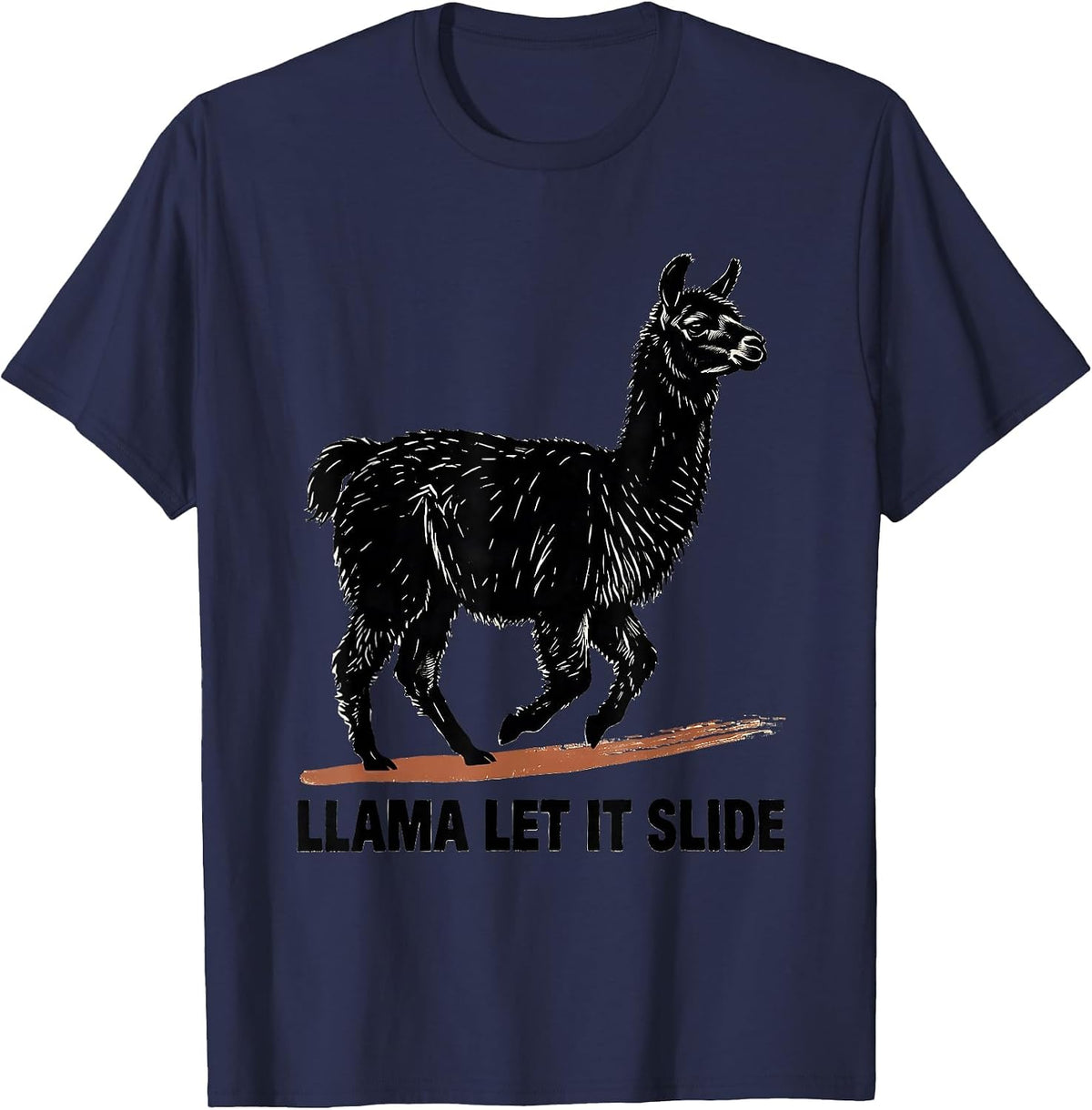 Men's Llama Let It Slide Funny Llama Alpaca Novelty Humor T-Shirt - Navy Blue