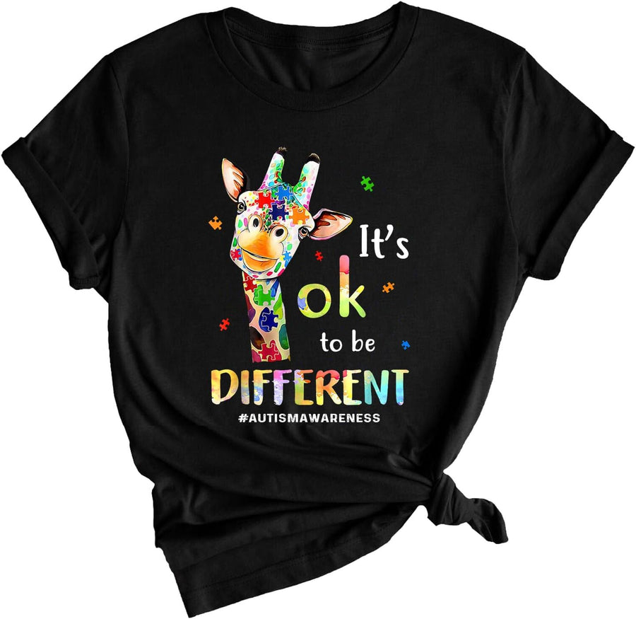 DIOMMELL It's Ok to Be Different Shirt Autism Awareness T-Shirt Autism Tee - Black
