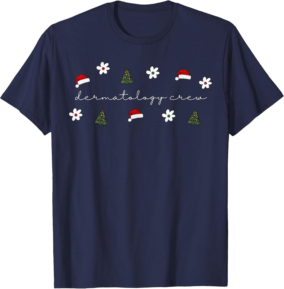 Christmas Santa Hat Dermatology Crew Nurse Daisy Flower T-Shirt - Navy Blue