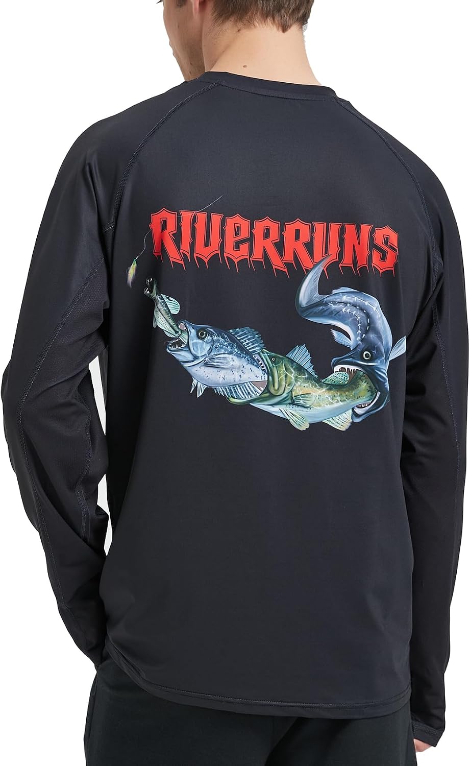 Riverruns UPF 50+ Long Sleeve Fishing Shirt for Men - Black Fish Food Chain