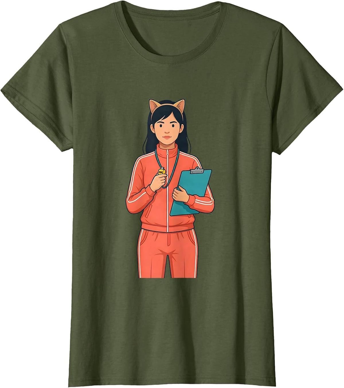 Women's Calm P.E. Teacher Halloween Costume Humor T-Shirt - Olive Green