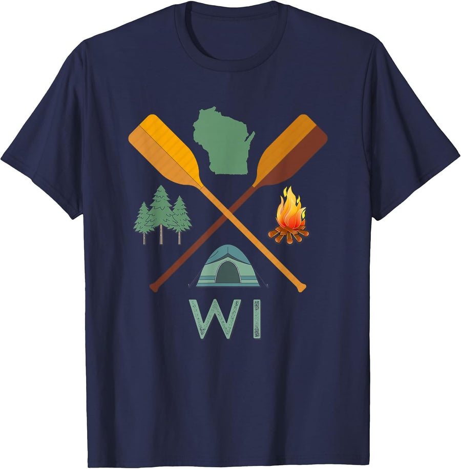 Wisconsin Camping, Canoeing, and Hiking, Nature T-Shirt T-Shirt - Navy Blue