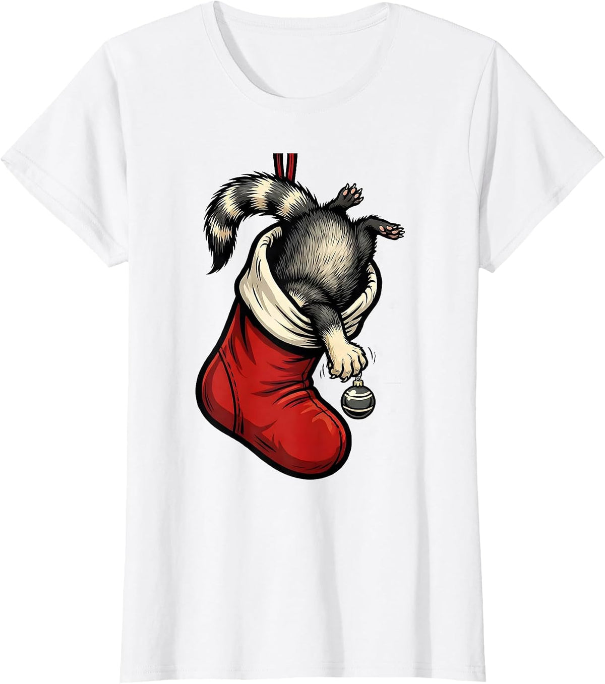 Masked Ferret In Stocking Cartoon Ferret Lover Humor T-Shirt - White