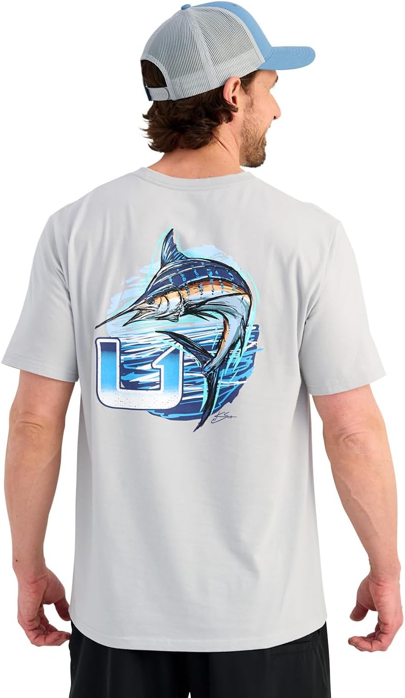 HUK Men's Kc Scott Short Sleeve Performance Tee, Fishing T-Shirt for Men - Sketch - Harbor Mist