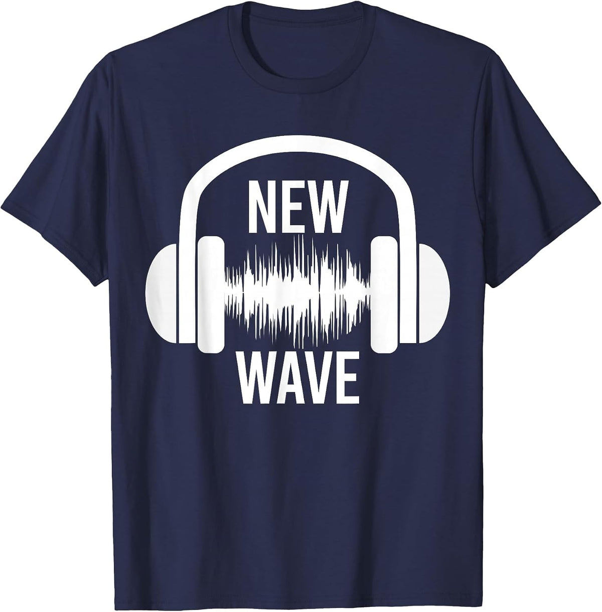 New Wave Headphone Music Graphic Design T-Shirt - Navy Blue