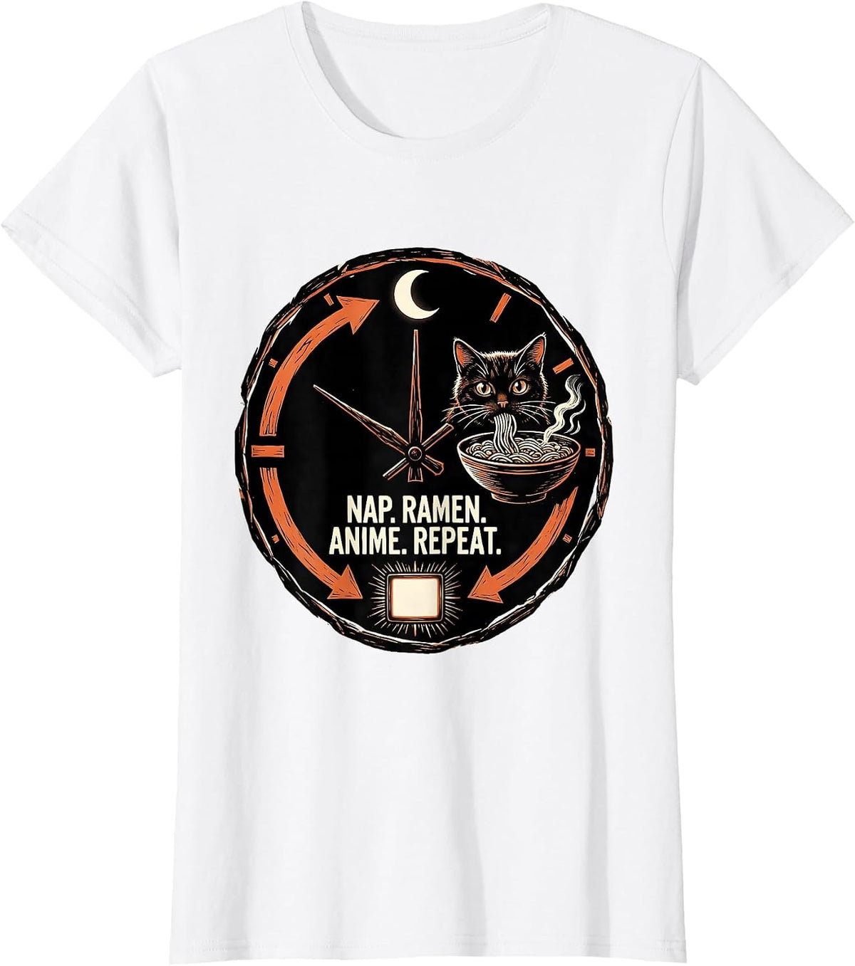 Nap Ramen Anime Repeat Funny Kawaii Cat Graphic T-Shirt - White