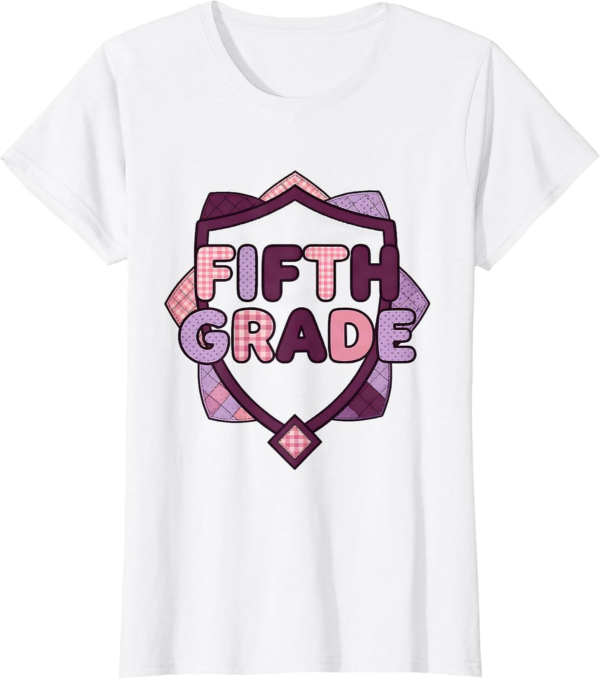 Women's Fifth Grade Blue Patchwork Back To School Girls Teachers T-Shirt - White