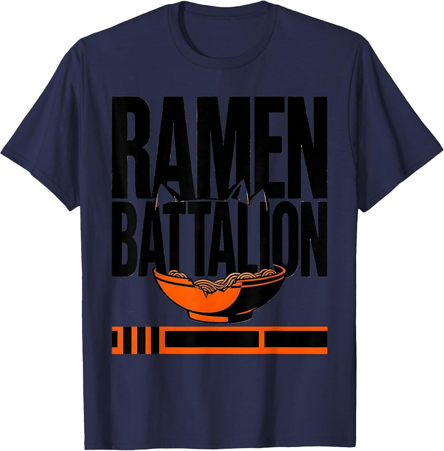 RAMEN BATTALION Kawaii Anime Cat Japanese Humor T-Shirt - Navy Blue