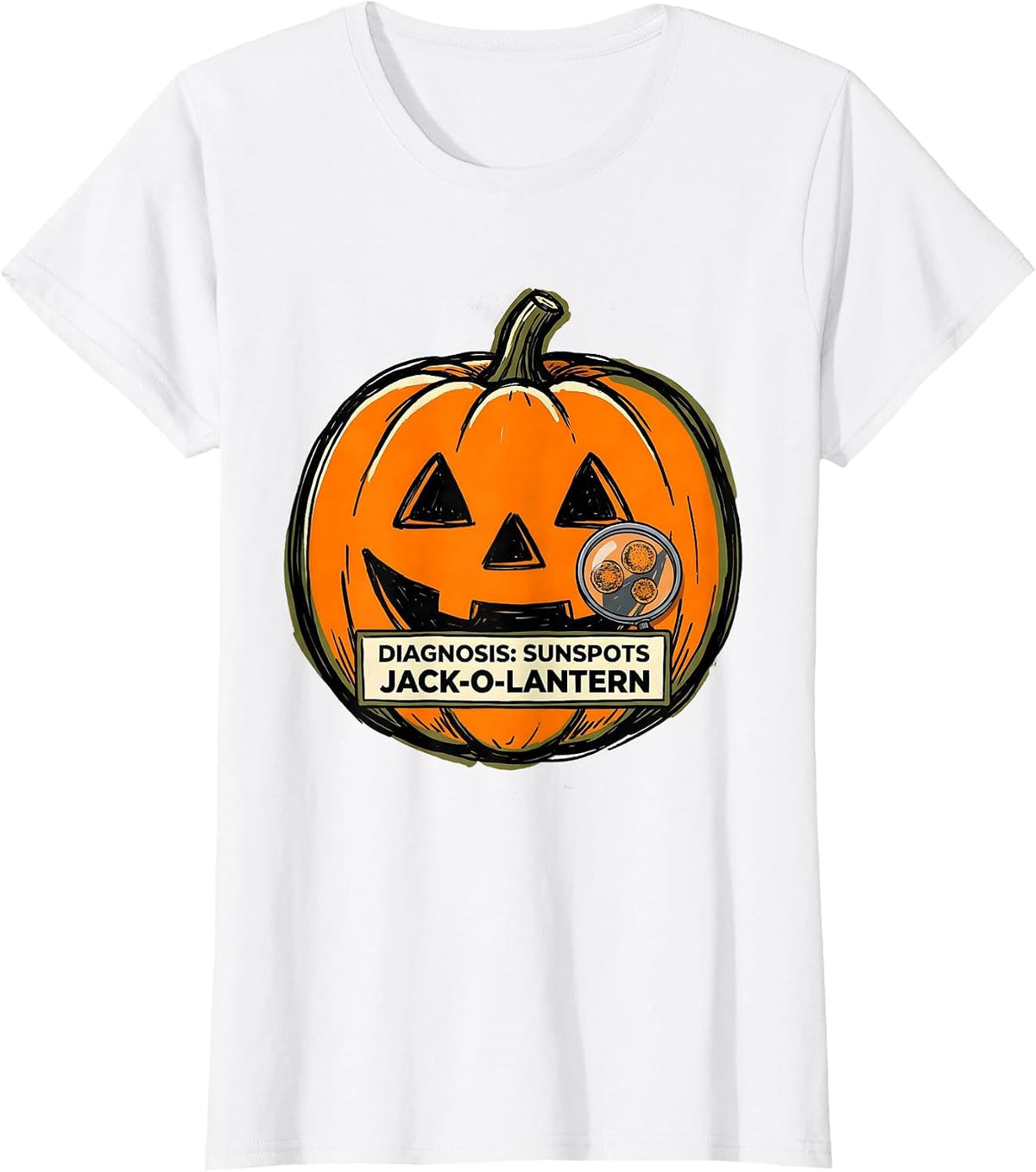 Diagnosis: Sunspots, Jack-O'-Lantern Funny Dermatology T-Shirt - White