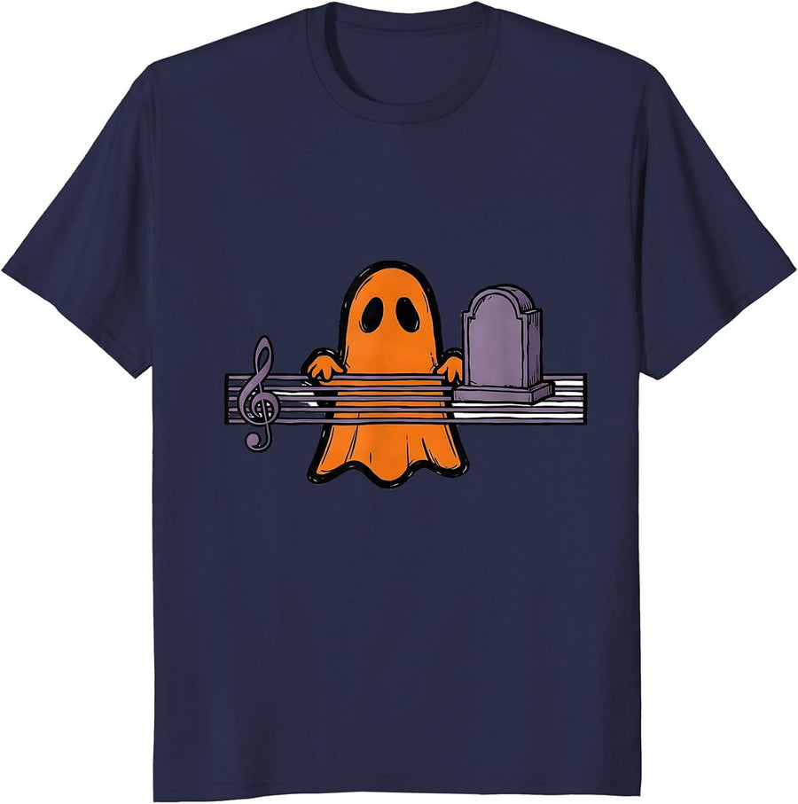 Ghost Musician Music Teacher Halloween Humor T-Shirt - Navy Blue