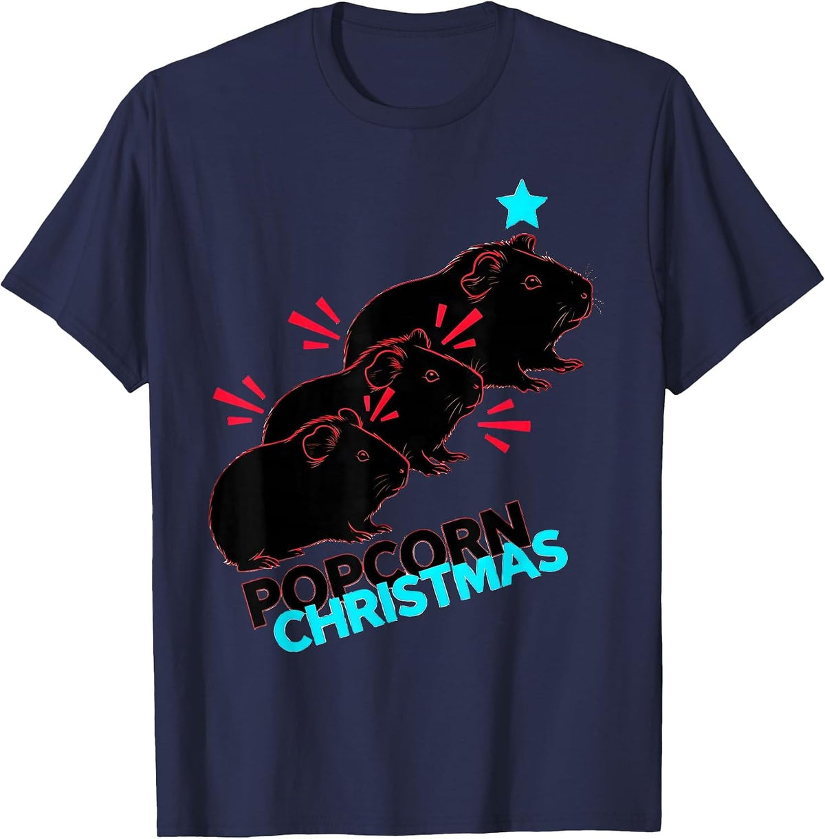 Men's Popcorn Christmas New Wave Guinea Pig Owner Pet Lover Humor T-Shirt - Navy Blue