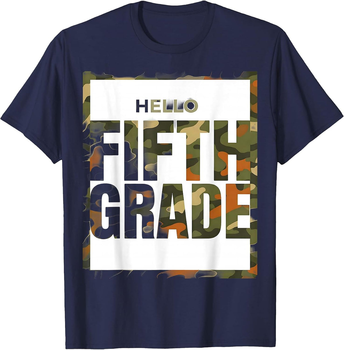 Hello Fifth Grade Camo Back To School Boys Teachers T-Shirt - Navy Blue