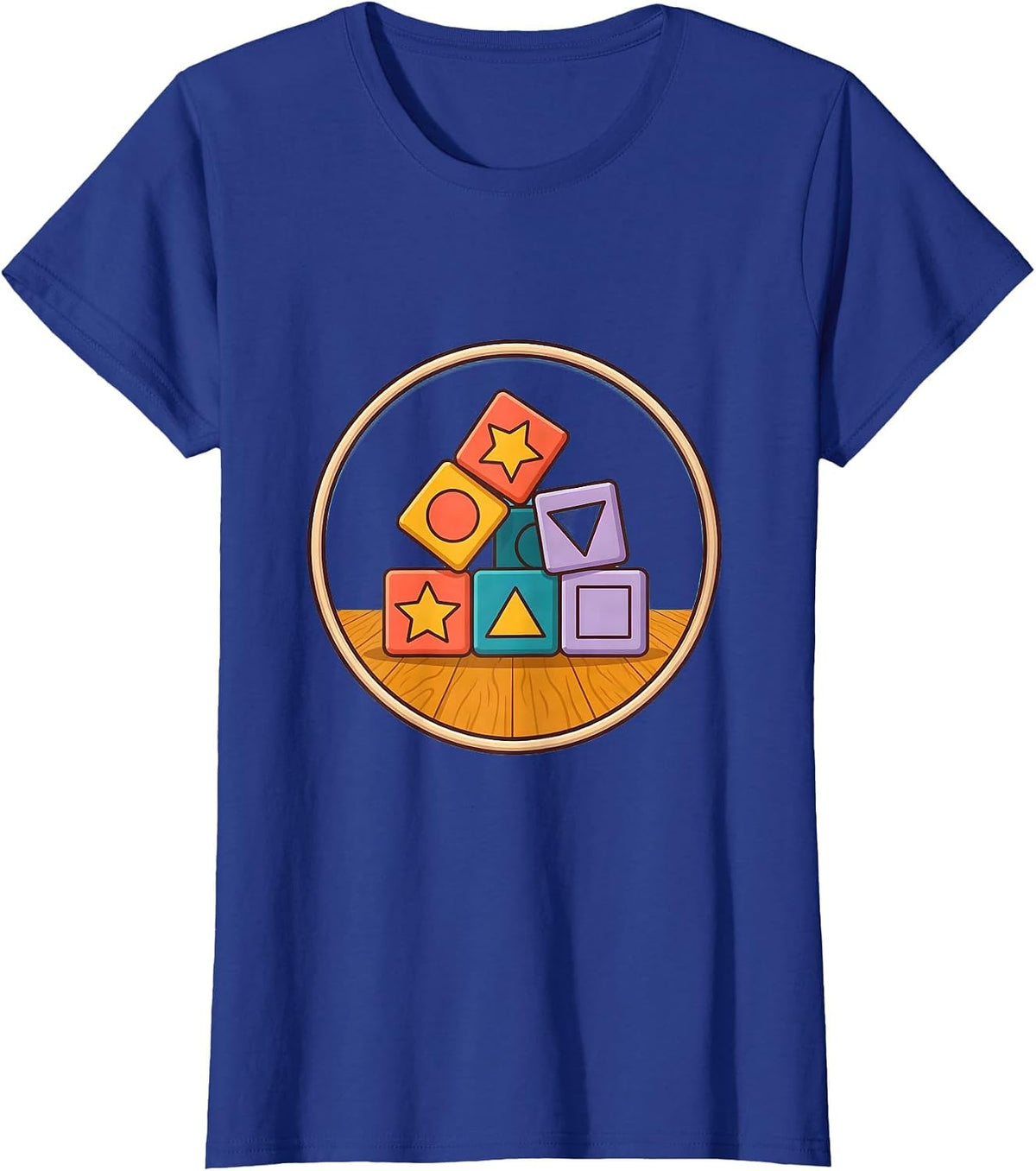 Women's Preschool Teacher Alphabet Blocks Graphic Tee T-Shirt - Royal Blue