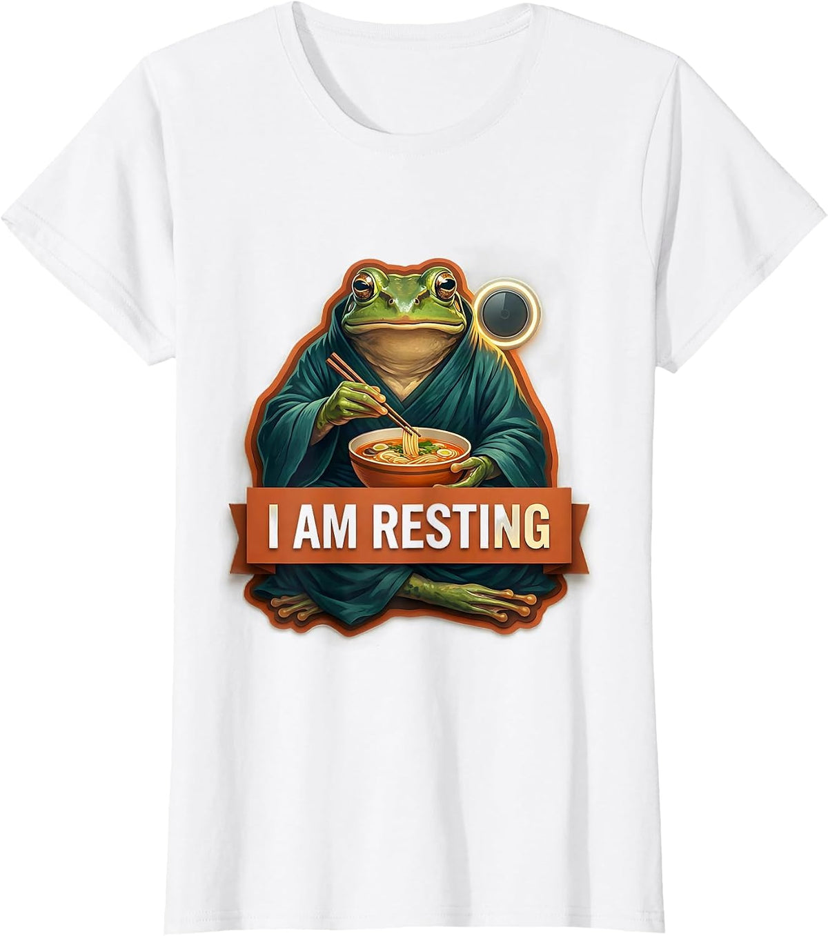 I Am Resting Funny Grumpy Frog Eat Ramen and Scroll Phone T-Shirt - White