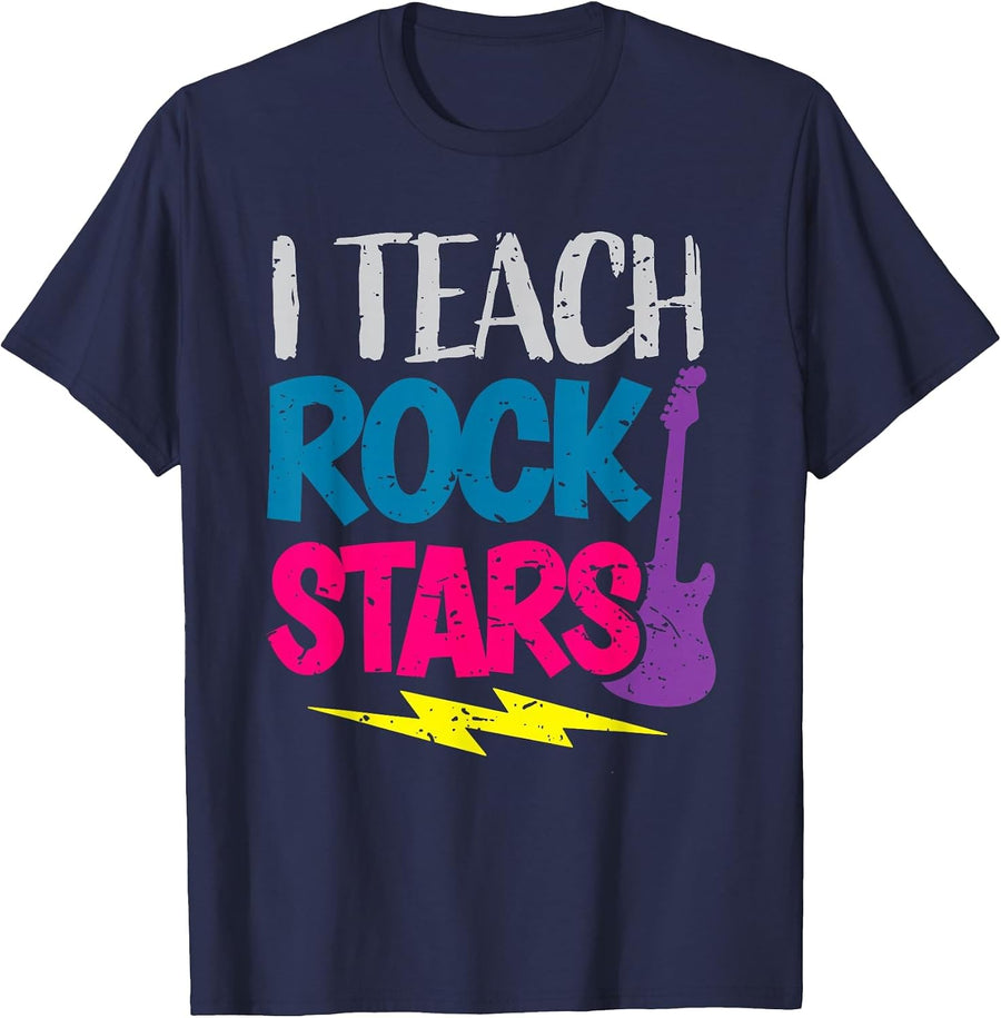 I Teach Rockstars Tee Orchestra Music Teacher Back to School T-Shirt - Navy Blue