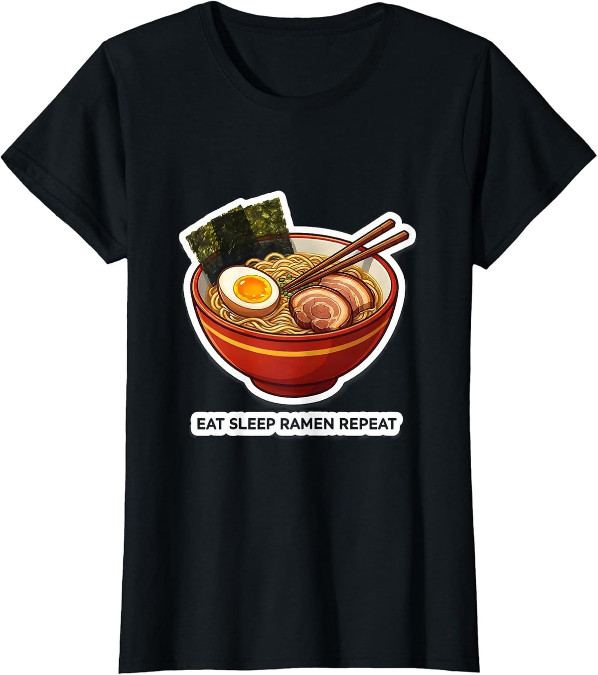 Eat Sleep Ramen Repeat Japanese Food Design T-Shirt - Black
