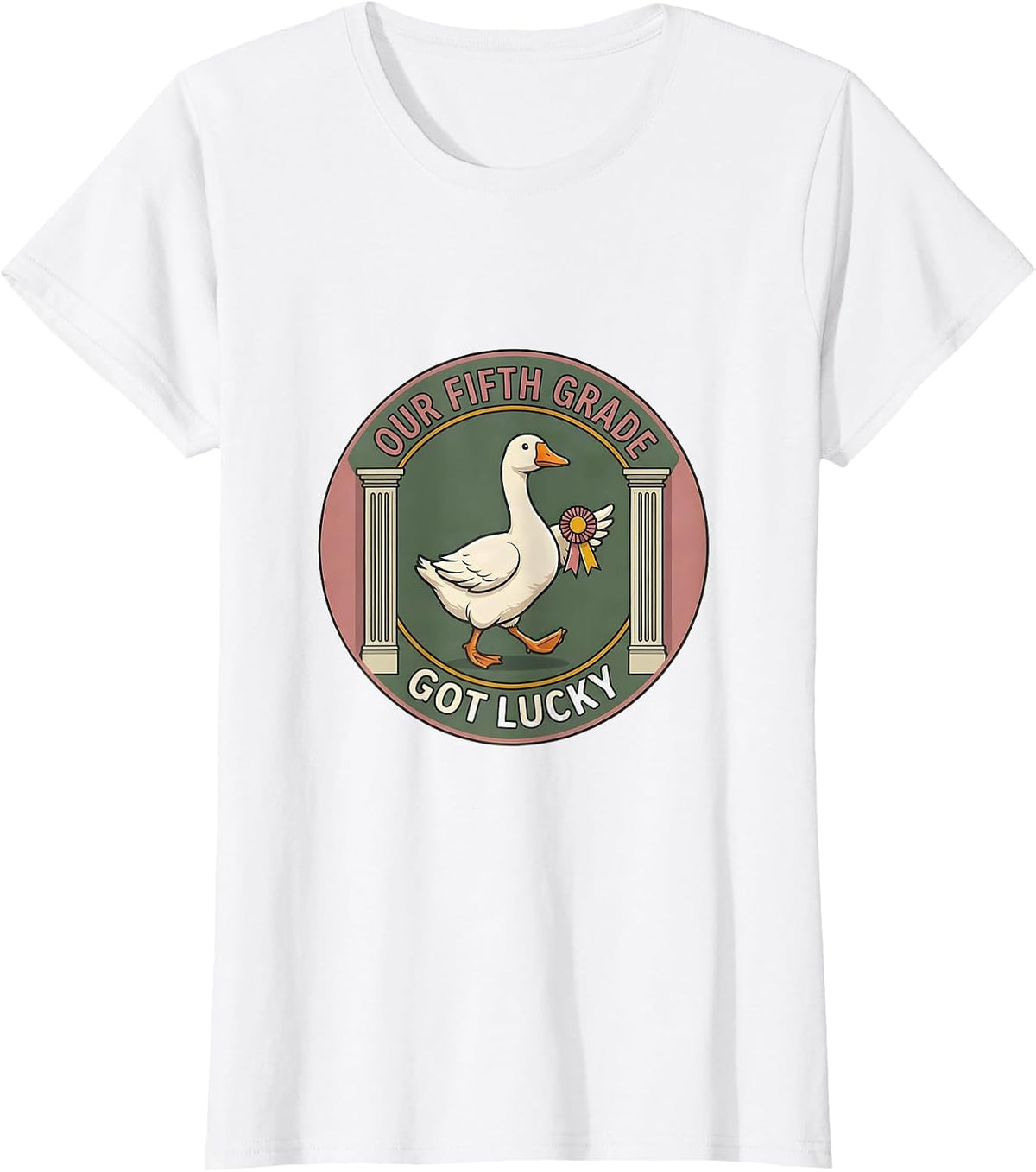 Women's Our Fifth Grade Got Lucky Cute Goose Teacher Back To School T-Shirt - White