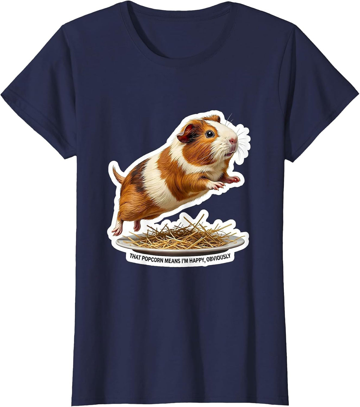 Women's That Popcorn Means I'm Happy, Obviously Funny Pig Lover T-Shirt - Navy Blue