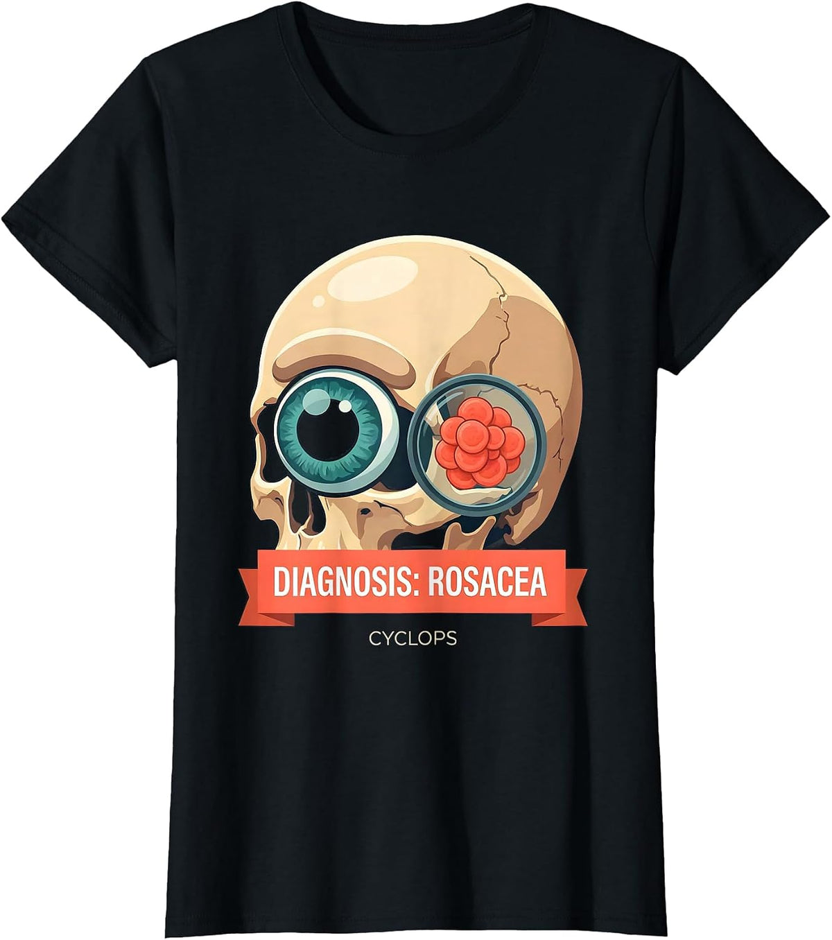 Diagnosis Rosacea Cyclops Funny Dermatologist Halloween T-Shirt - Black