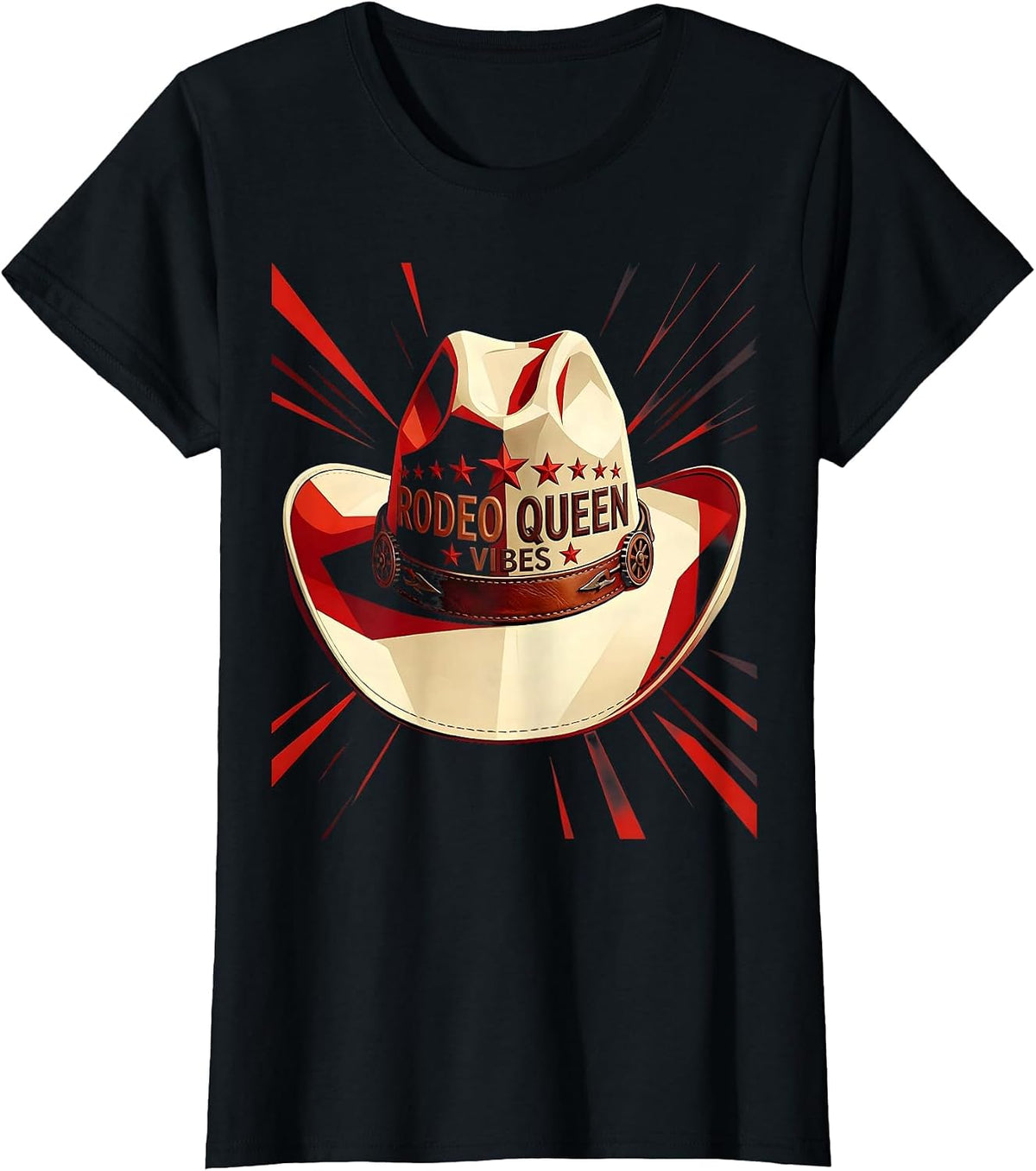 Women's Rodeo Queen Vibes Western Cowgirl Design T-Shirt - Black