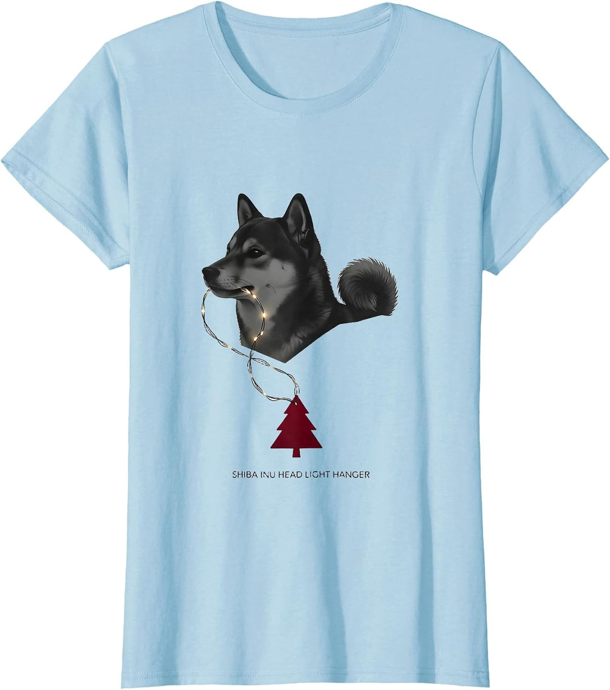 Shiba Inu Head Light Hanger Minimalist Christmas Dog Lover T-Shirt - Baby Blue