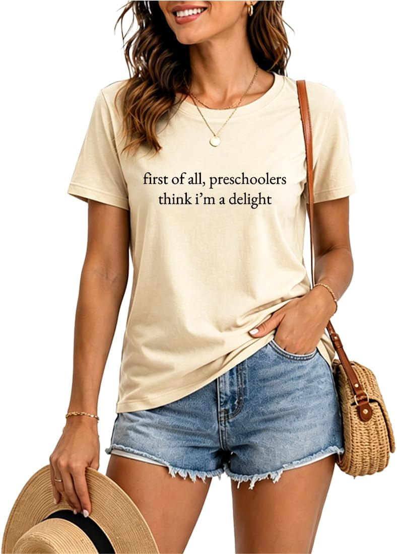 First Of All Preschoolers Think I'm A Delight T-shirt Back To School Shirt - Crewneck Creamy Yellow-1