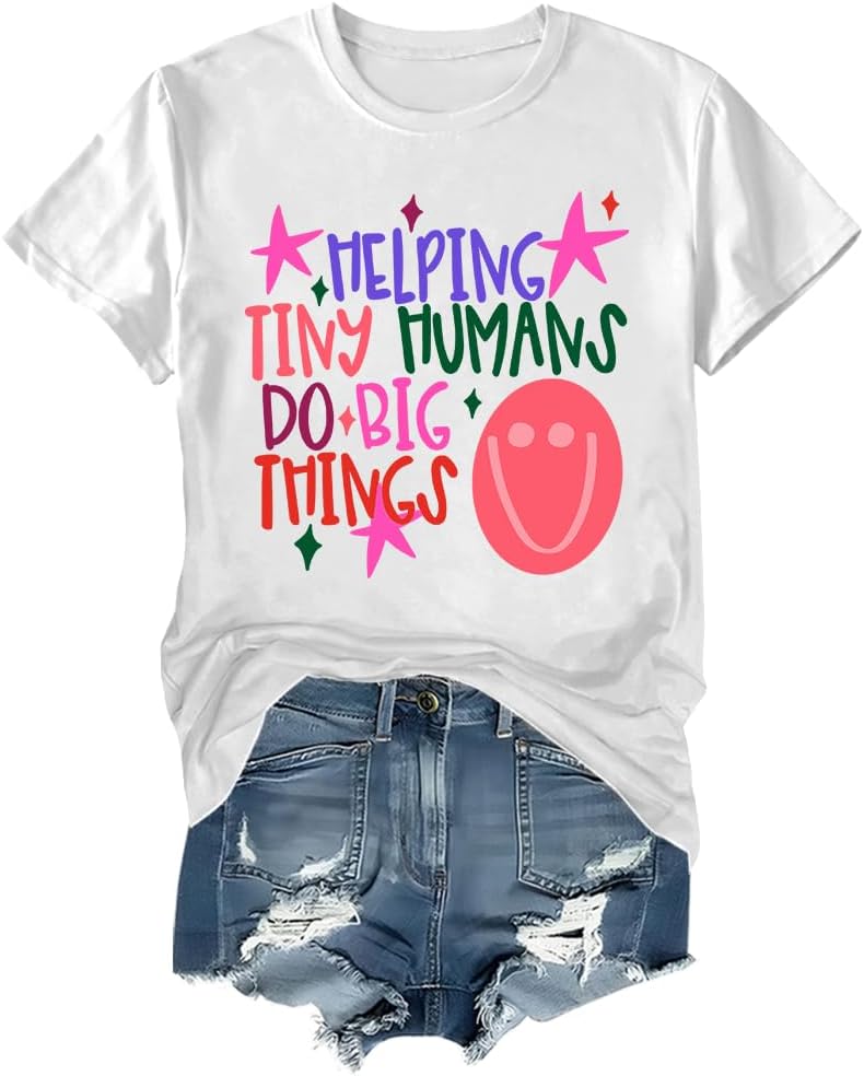 Helping Tiny Humans Do Big Things Shirt Teacher Back to School T-Shirt - White