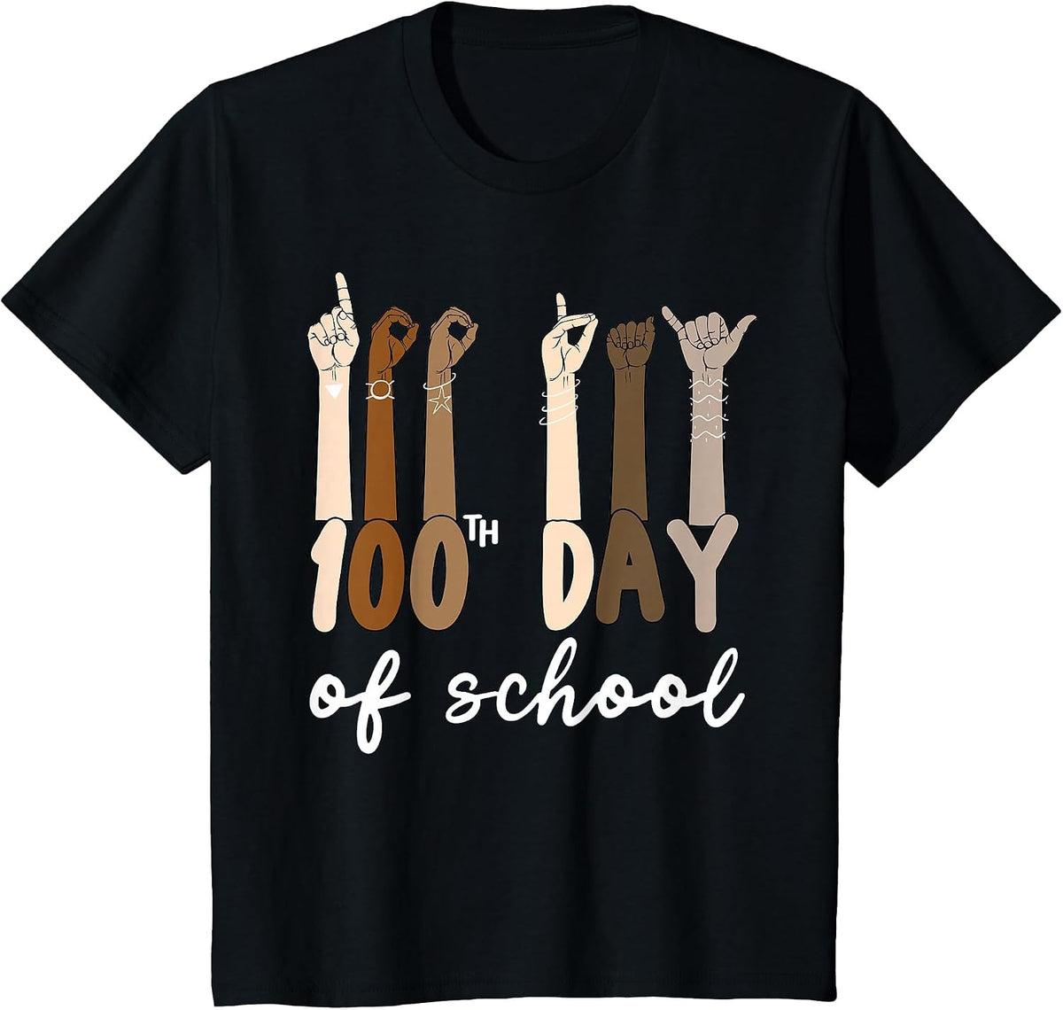100 Days of School Hand Sign Language Teachers ASL Boys Girl T-Shirt - Black